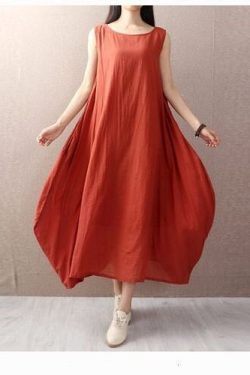Summer Cotton Dress Soft Sundress Casual Loose Tunics Sleeveless Robes Midi Dresses Customized Dress Plus Size Clothing Linen