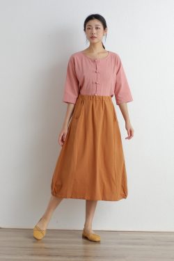 Summer Cotton Skirt Casual Loose Skirts A Line Pleated Elastic Waist Skirt Flared Midi Skirts Customized Plus Size Skirt Boho Linen Skirt
