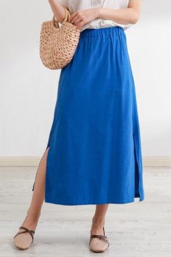 Summer Cotton Skirts A Line Pleated Elastic Waist Skirt Flared Casual Loose Maxi Skirts Customized Plus Size Skirt Boho Linen