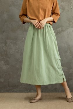 Summer Cotton Skirts A Line Pleated Elastic Waist Skirt Flared Casual Loose Midi Skirts Customized Plus Size Skirt Boho Linen