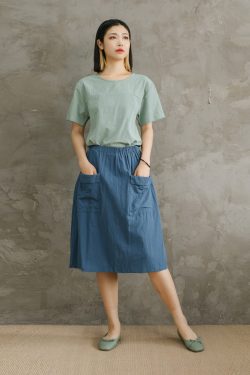 Summer Cotton Skirts A Line Pleated Elastic Waist Skirt Flared Mini Skirts Customized Plus Size Skirt Boho Linen Skirt