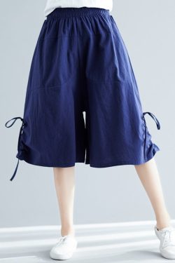 Summer Elastic Waist Cotton Pants Soft Casual Loose Cropped Pant Midi Trousers Wide Leg Skirt Pant Customized Plus Size Pants Linen Pant