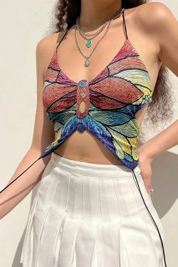 Summer Halter V Neck Tank Top Colorblock Aesthetic Sexy Backless Fashion Street Outfits Female Vintage Camisole Y2k