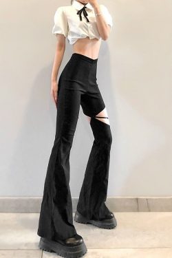 Summer High Street Style Small High Waisted Flared Trousers Thighs Personality Eith Hollow And Sexy Show Legs Long