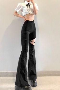 Summer High Street Style Small High Waisted Flared Trousers Thighs Personality Eith Hollow And Sexy Show Legs Long