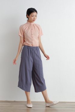 Summer Pant Elastic Waist Cotton Pants Soft Casual Loose Cropped Pant Midi Trousers Wide Leg Skirt Pant Customized Plus Size Linen Pant