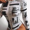 Summer Sexy Women Newspaper Print Skinny Body Femme Oansatz Colorblock Patchwork Body Top Overall Femme New Tunic