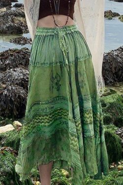 Summer Skirt Green Skirt Retro Skirt Small Floral Print A Line Skirt Holiday Skirt Beach Skirt Flowy Skirt Y2k Skirt