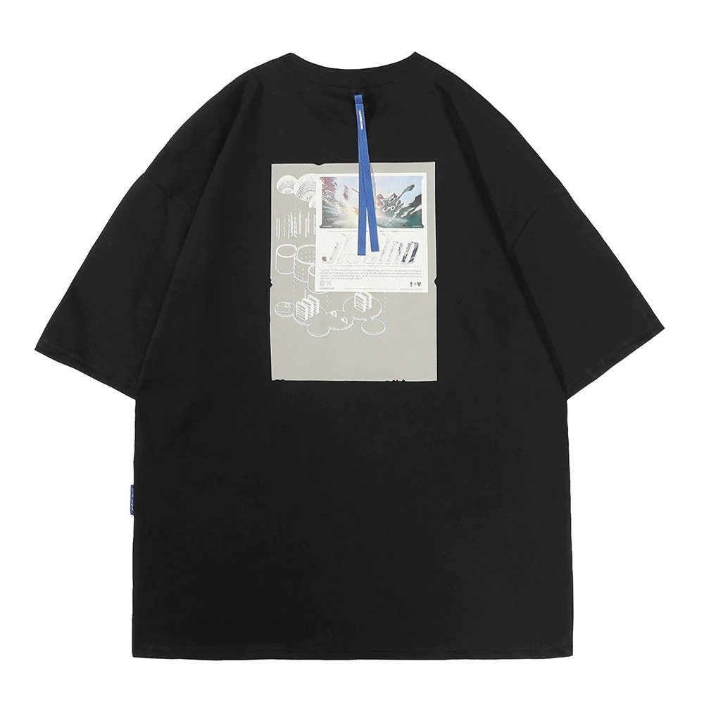 Summer Techwear Functional Ribbon Graphic Tee Shirt Japanese Streetwear Oversized Harajuku T Shirt