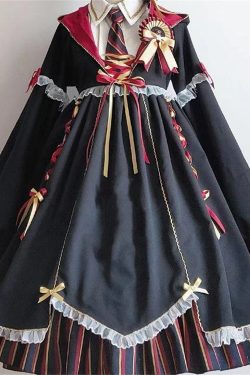 Sweet Dark Lolita Dress Vintage Loose Long Sleeved Dress Women's Campus Style Dress Gothic Witch Dress Japanese Lolita Classic Dress 