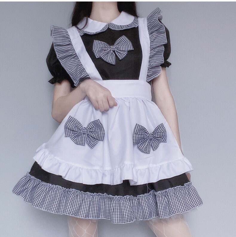 Sweet Kawaii Plaid Maid Cosplay Costume Lolitafashion Dress Classic Maid Dress Schoolgirl Anime Cosplay Maid Dress Gift For Girls