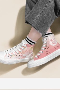 Sweet Lovely Pink Hand Painted Canvas Shoes Kawaii 34 46 Girls Students Casual Sneakers High Top Women Flat Plimsolls Cute Unisex