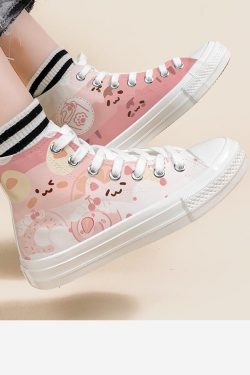 Sweet Lovely Pink Hand Painted Canvas Shoes Kawaii 34 46 Girls Students Casual Sneakers High Top Women Flat Plimsolls Cute Unisex