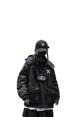 Techwear Fashion Hidden Secret Winter Parka For Men Streetwear Astronaut Black Fleece Cyberpunk Jacket
