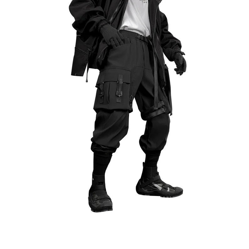 Techwear Fashion U12 Paratrooper Joggers For Men Japanese Streetwear Black Harem Pants With Strap Cyberpunk Cargo Pants