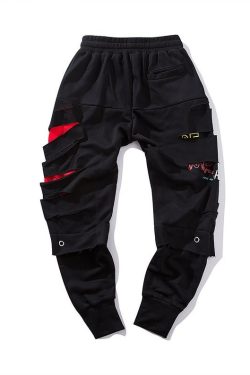 Techwear Streetwear Joggers Pants Cotton Ripped Black Sweatpants Men