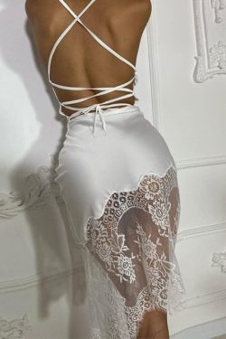 The Famous Trendy White Or Black Lace Trim Satin Look Dress Trendy Sexy Dress