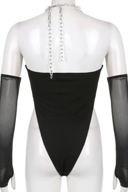 Transparent Halter Chain Bodycon Thong Bodysuit Ravewear Streetwear Clubwear Retro Lolita Vintage Sexy Y2k Korean