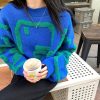 Trendy Green O Neck Y2k Long Sleeve Korean Style Cartoon Hoodie Sweater Sweatshirt Pullover Grilfriend Gift Strick Oversized Y2k