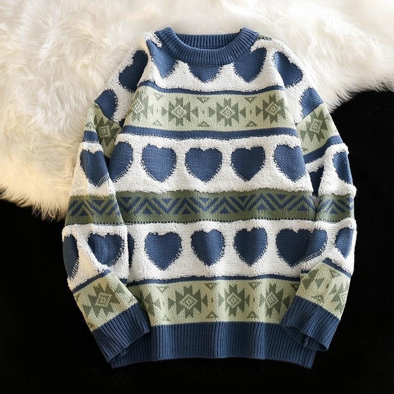 Ugly Christmas Sweater Women Knitted Sweater Men Harajuku Heart Shape Pattern Knitted Pullover Sweaters Oversize Sweater