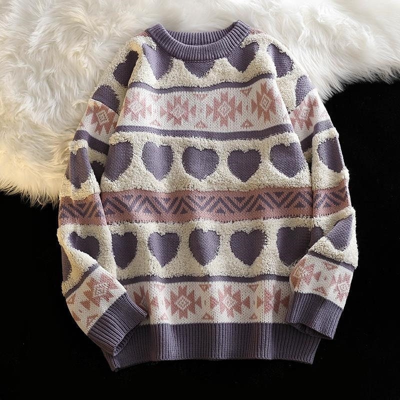 Ugly Christmas Sweater Women Knitted Sweater Men Harajuku Heart Shape Pattern Knitted Pullover Sweaters Oversize Sweater