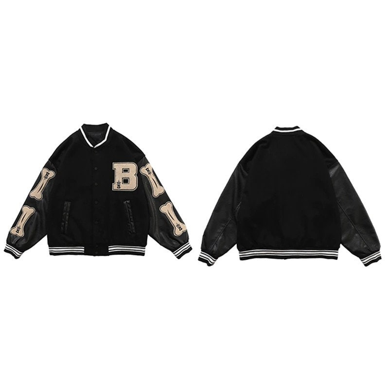 Varsity Baseball Bomber Jacket Women Hip Hop Bone Letter Patchwork Leather Jackets Streetwear Men Unisex College Coats Gift Fast Shipping
