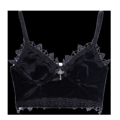 Velvet Y2k Mall Goth Crop Tops Black Lace Trim Emo Alternative Sexy Crop Top Gothic Crop Top