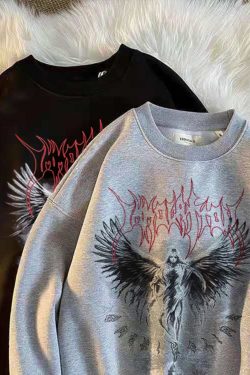 Vintage Angel Gothic Ladies Hoodie Punk Harajuku Winter Print Top Dark Aesthetic Fairy Death Rock Style Y2k Sweatshirt