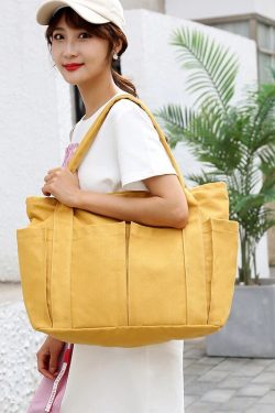 Vintage Canvas Tote Bag Her Gifts Simple Eco Shopping Oversized Bag Shoulder Handbag Fashion Large Capacity
