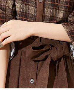 Vintage Dark Academia Clothing Preppy Style Cottagecore Dress A Line Long Sleeve Belt Temperament Midi Dress Regency Dress