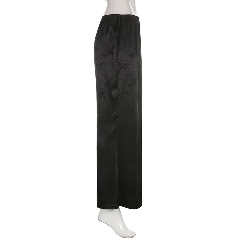 Vintage Fashion Black Jacquard Low Waist Maxi Skirt Long Gothic Dark Academia Chic Summer Women's Skirts Straight Y2k Grunge Slit Skirts