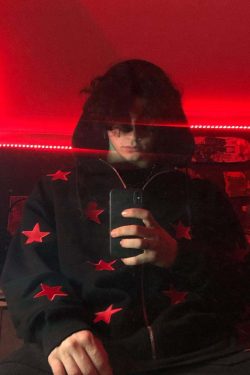 Vintage Hoodie Sweatshirt Unisex Casual Star Print Design Zip Hip Hop Loose Harajuku Gothic Style Y2k Top Pockets Black Red Stars