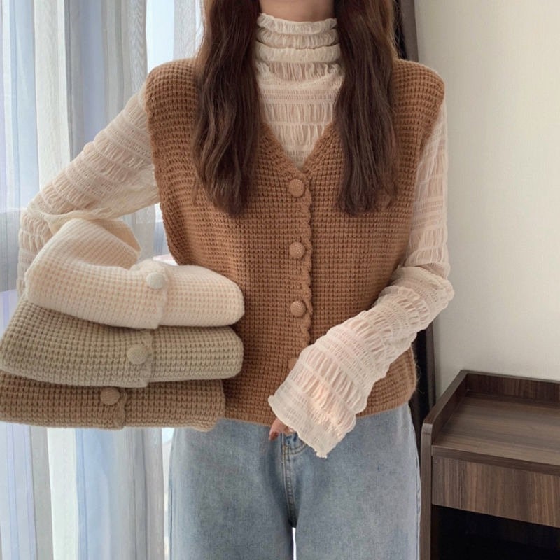 Vintage Light Academia Clothing V Neck Knitted College Sweater Vest For Women Dark Academia Decor Retro Classic Casual Stylish Vest
