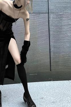 Vintage One Neck Split Dress Dark Sexy Patchwork Dress Gothic Slim Fitting High Waist Dress Punk Backless Dress Y2k Fashion Dress