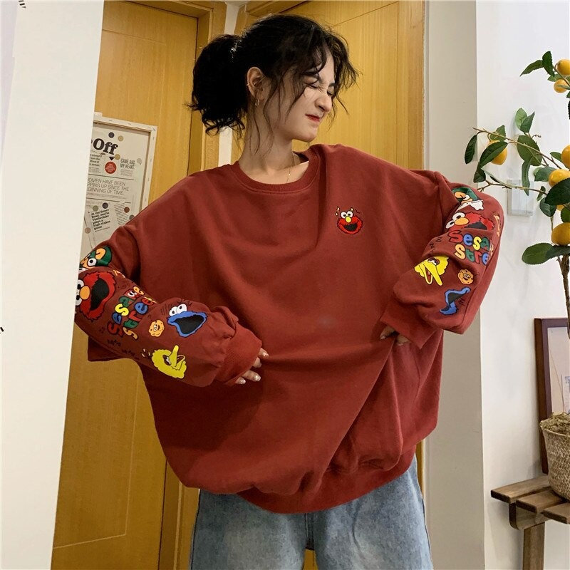 Vintage Sesame Street Oversized Sweater Sesame Cartoon Inspired Sweatshirt Harajuku Clothing Streetwear Fashion Pullover