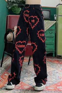 Vintage Streetwear Pants Handsome Dark Printing Loose Boyfriend Casual Straight Trousers Harajuku Sweat Pants