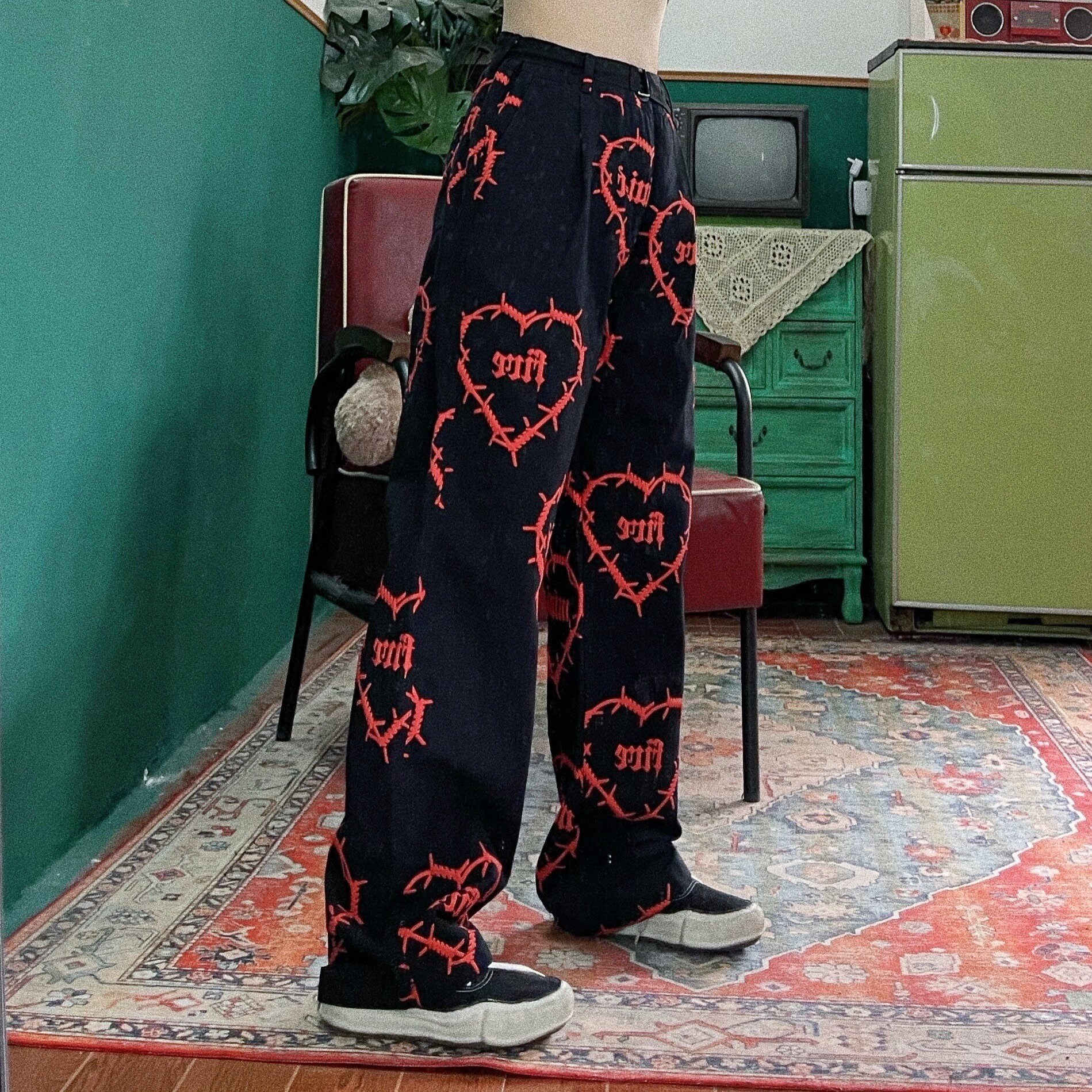 Vintage Streetwear Pants Handsome Dark Printing Loose Boyfriend Casual Straight Trousers Harajuku Sweat Pants