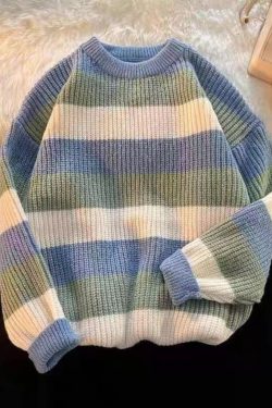 Vintage Striped Sweater Striped Sweatshirts Tops Knitting Sweat Shirt Pullover Loose Harajuku Kawaii High Quality Couple Sweater Gift