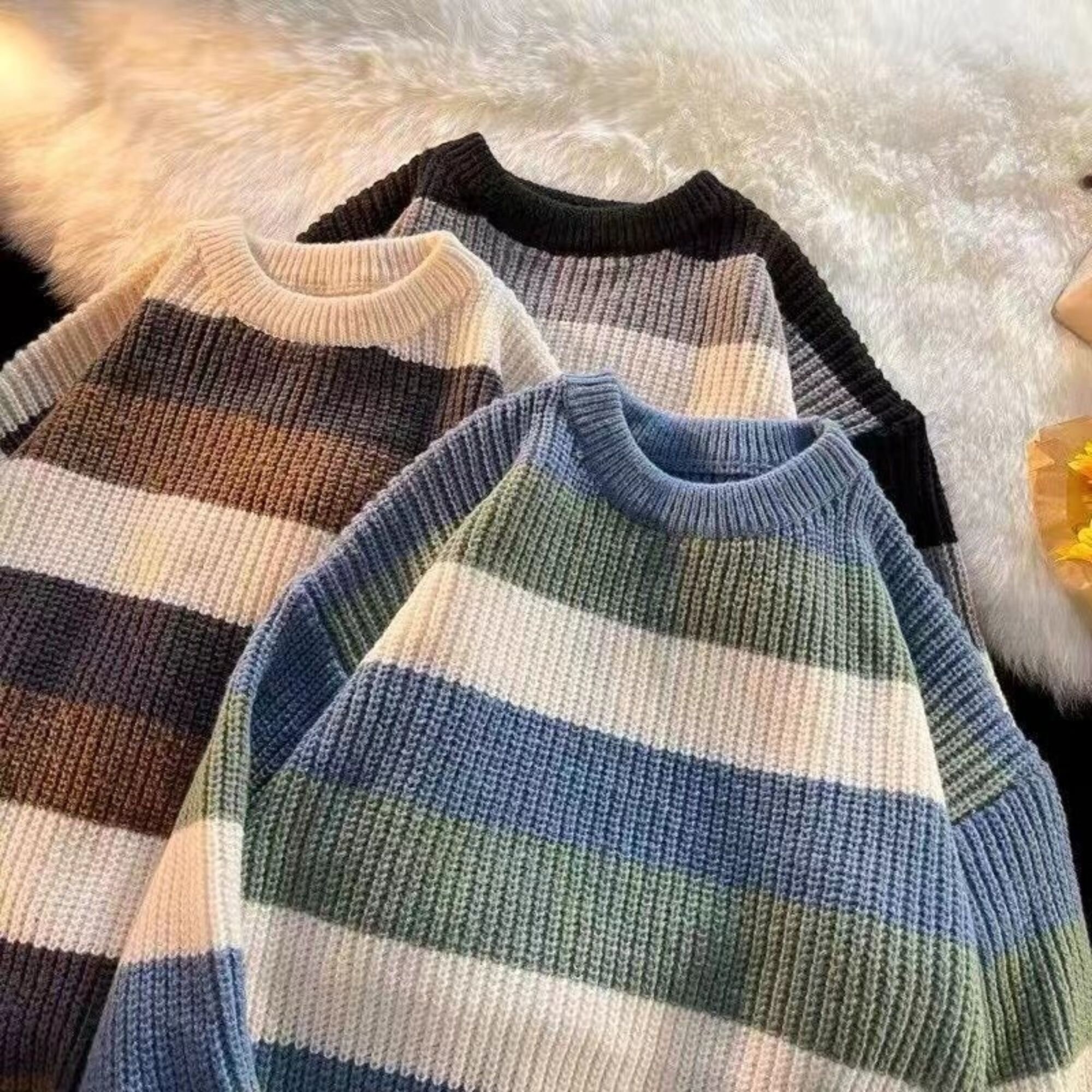 Vintage Striped Sweater Striped Sweatshirts Tops Knitting Sweat Shirt Pullover Loose Harajuku Kawaii High Quality Couple Sweater Gift