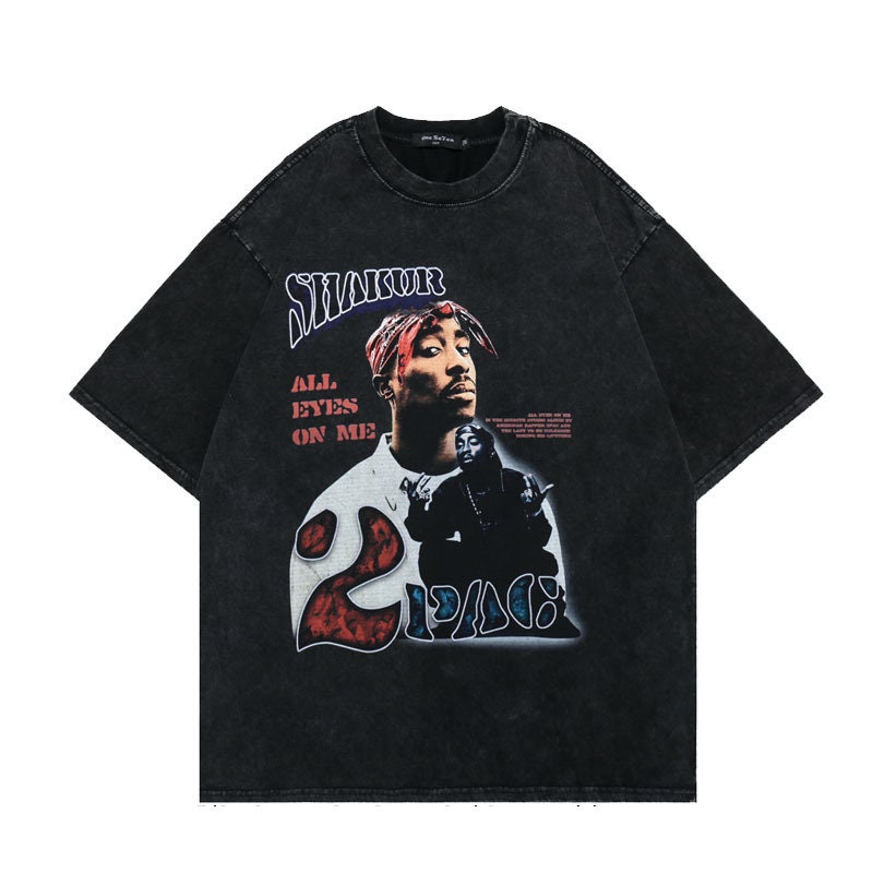 Vintage T Shirt Dennis Rodman Kanye West 2pac Donda Graphic Print T Shirt Cotton Oversized Men Hip Hop Streetwear Washed