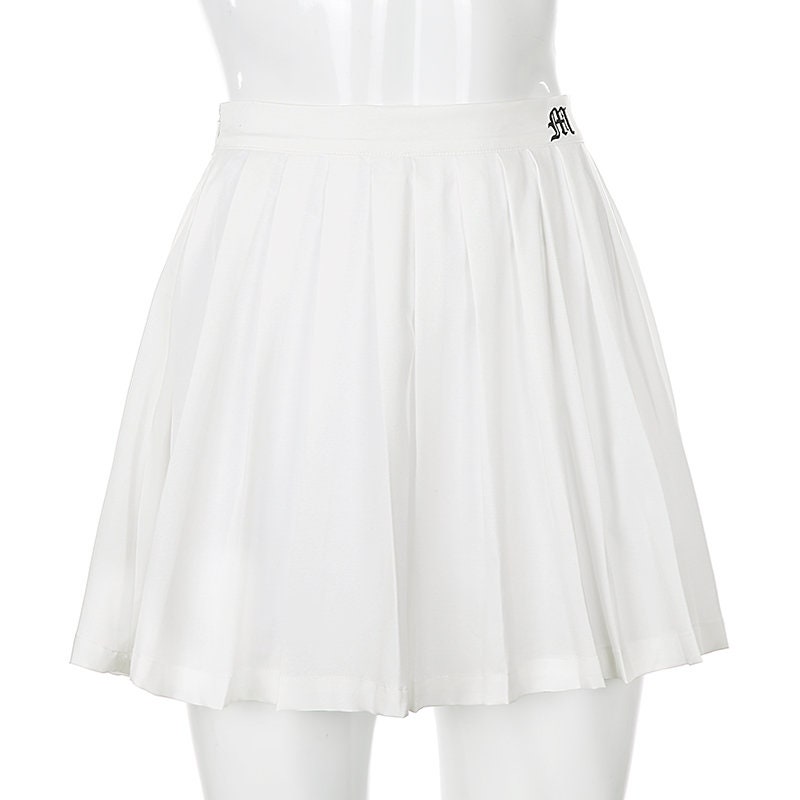 Waatfaak White Pleated Skirt Short Woman Elastic Waist Miniskirts Sexy Casual Summer Embroidery Tennis Skirt New Neat 90s
