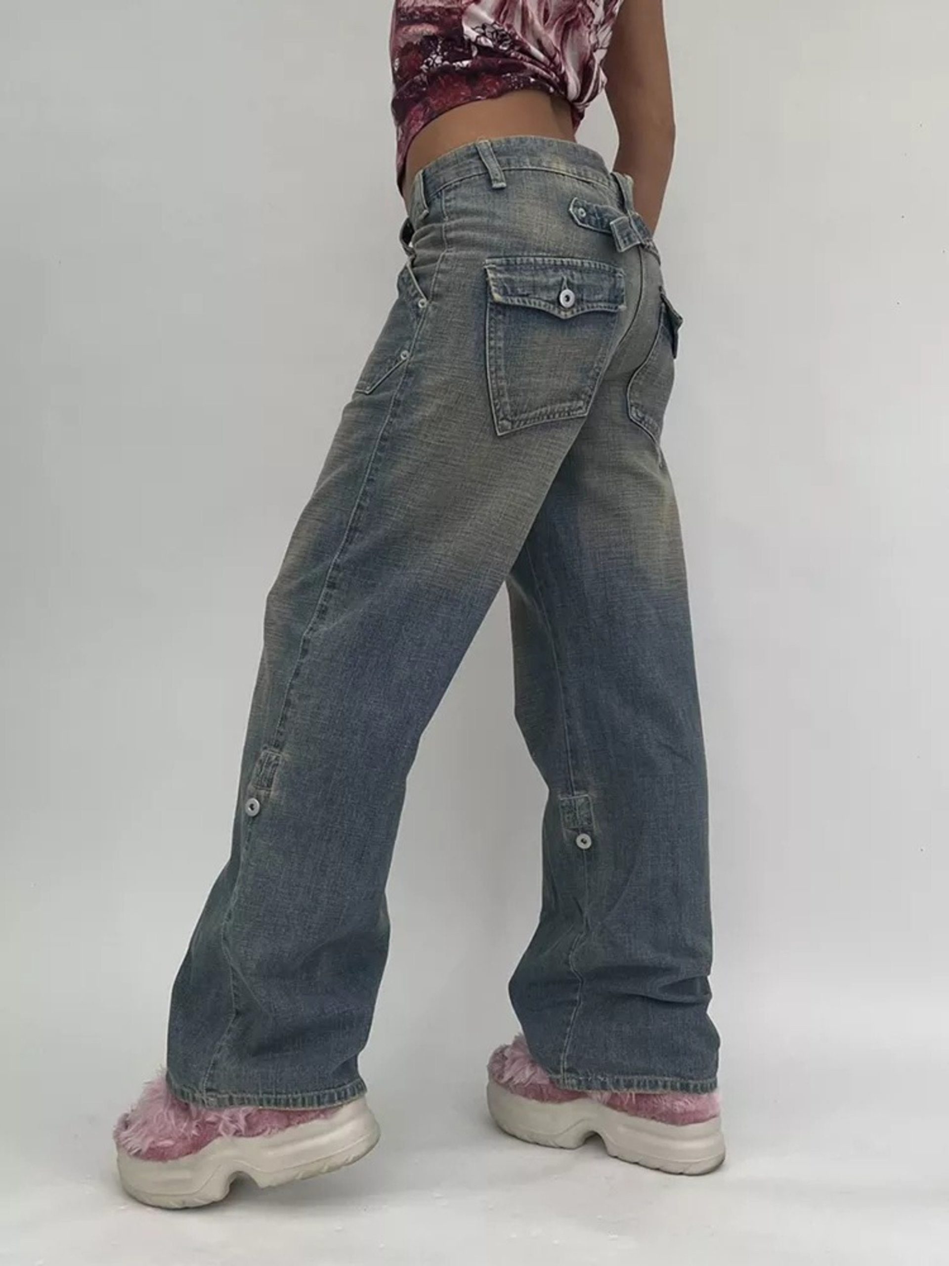 Weekeep Baggy Denim Mom Jeans Women High Waist Vintage Oversized Cargo Pants Casual Streetwear