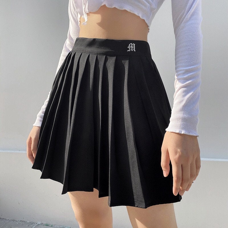 White Black Tennis Skirt Pleated Y2k Light Academia French Retro Cottage Core 60s 70s 80s 90s 00s Versatile Milkmaid Vintage Streetwear