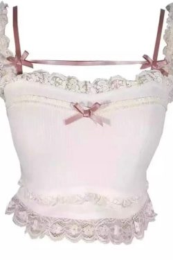 White Korean Style Lolita Kawaii Bow Lace Camisole Vset Women Japanese Sweet Cute Tank Top France Princess Crop Top Camisole College Style