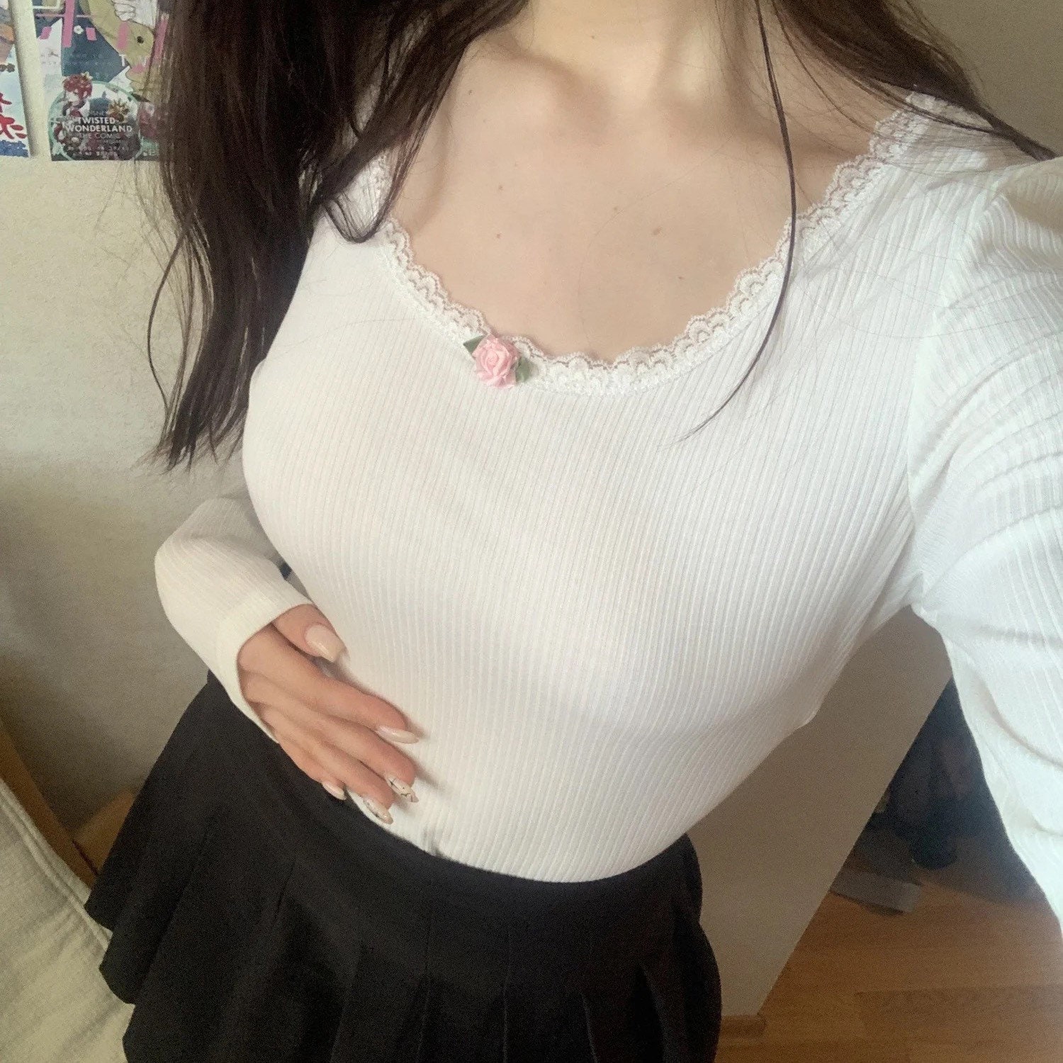 White Long Sleeve Coquette Top