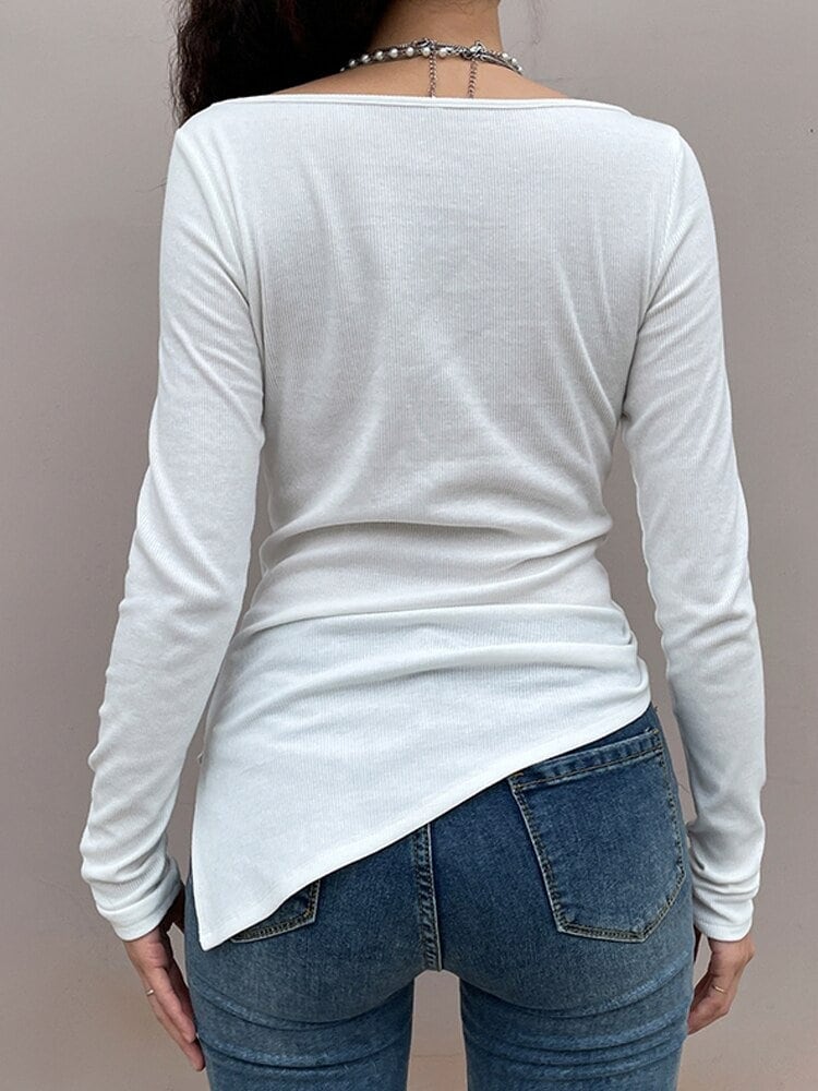 White Long Sleeve Knitted Pullover Grunge Aesthetic Top Y2k Clothing Trendy Clothes