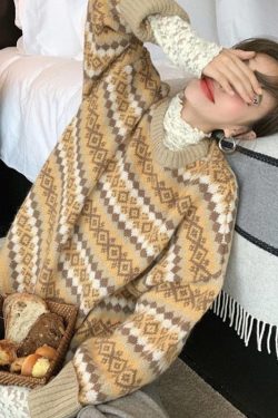 Winter Knit Sweaters For Women Pullover Top Vintage Long Loose Sweaters Warm Korea Fashion Kawaii Jersey Jumper