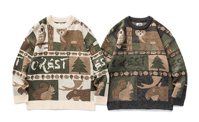Winter Vintage Sweater Men Japanese Cute Bear Couples Knitted Sweater Pullover Hip Hop Harajuku Streetwear Tops