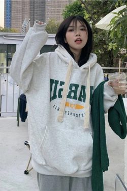 With Hat Hoodies Women Retro High Street All Match Loose Casual Lazy Warm Thicker Front Pockets Letter Printing Sweatshirts Teen