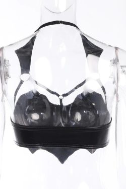 Women's Black Bat Pu Leather Cropped Tube Top Streetwear Gothicwear Lolita Harajuku Punkwear Fairygrunge Techwear Egirl